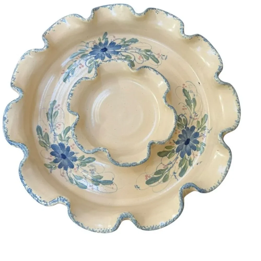 Vintage Pottery Serving Dish tray Chip & Dip 13”